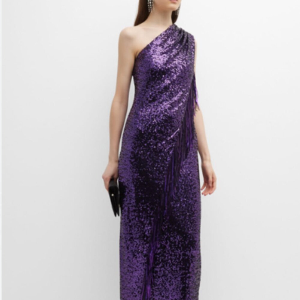 Badgley Mischka One-Shoulder Purple Sequin Gown - Picture 4 of 5